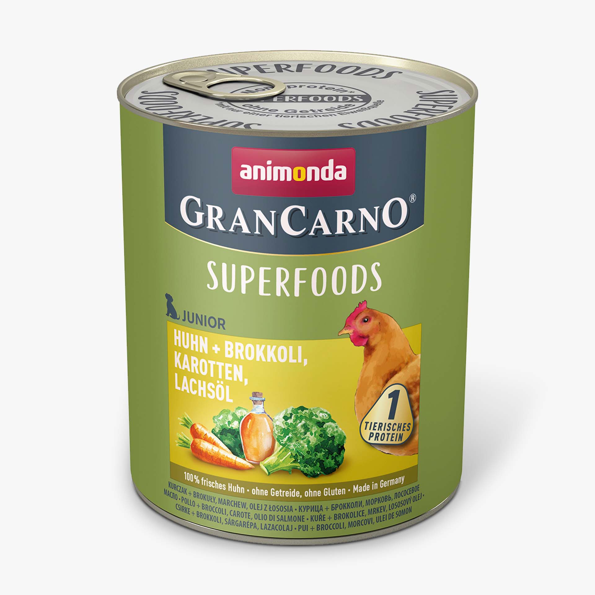 GranCarno Junior Superfoods Huhn + Brokkoli, Karotten, Lachsöl
